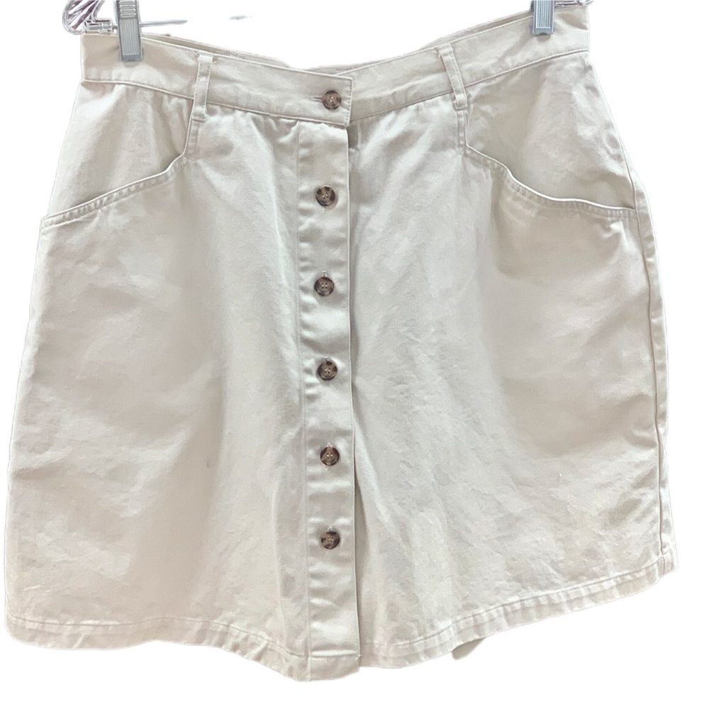 DressBarn Button Front Cotton Skort Size 14 Khaki Tan Skirt, Pockets, Belt Loops